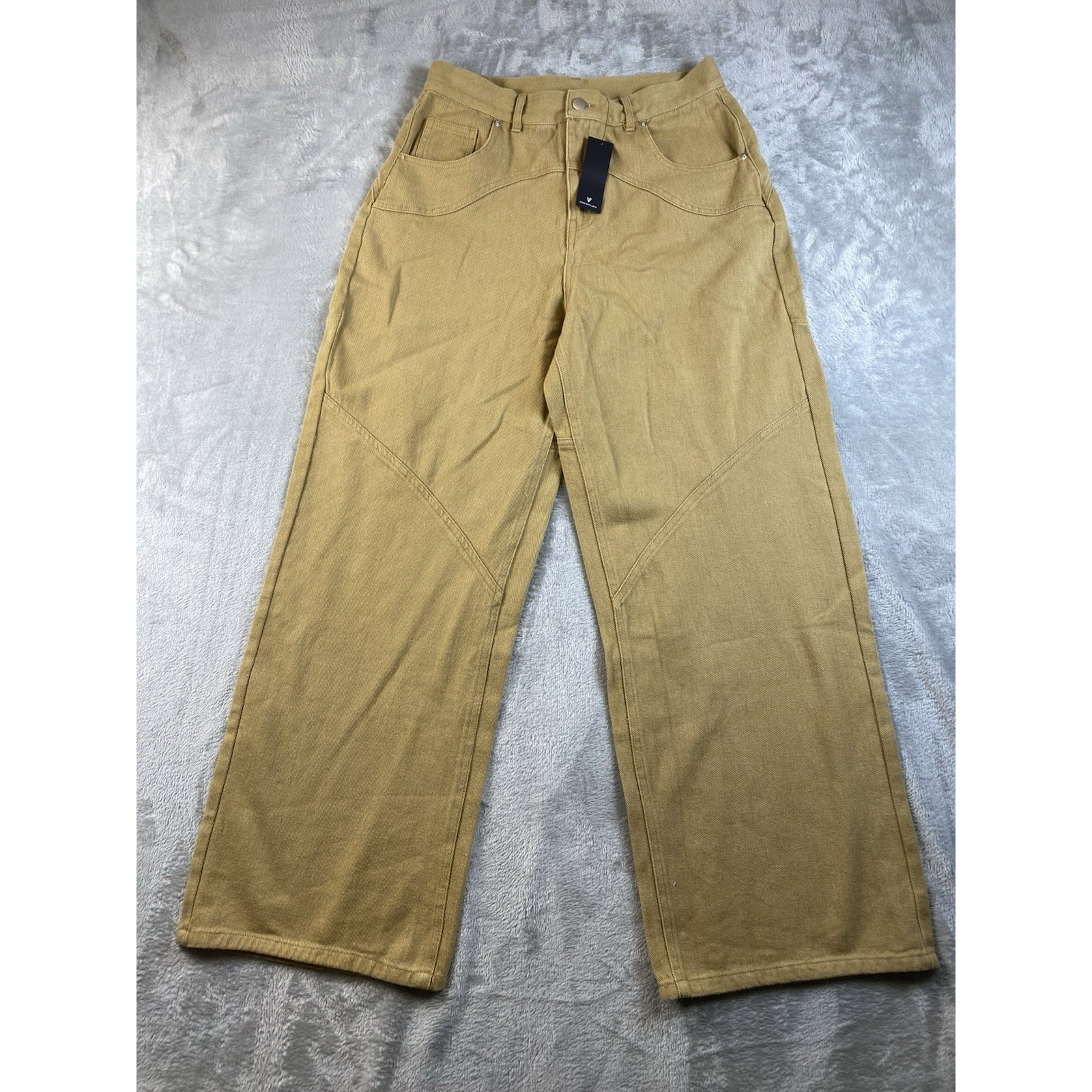 Lulus Pants Womens Medium Khaki/Brown Twill Wide Leg High Rise Barrel Nwt